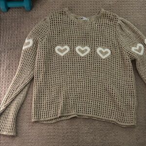 SO Tan Sweater with White Heart Accents